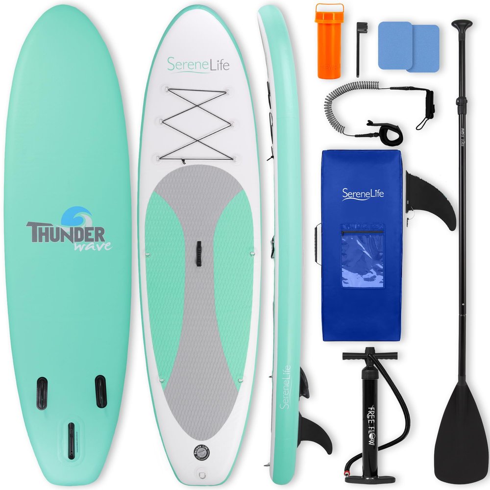 SereneLife Inflatable Stand-Up Paddle Board Set with Paddle, Pump & Carry Bag