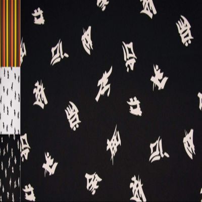 StoffBook Black/White Cotton Fabric with Asian Patterns