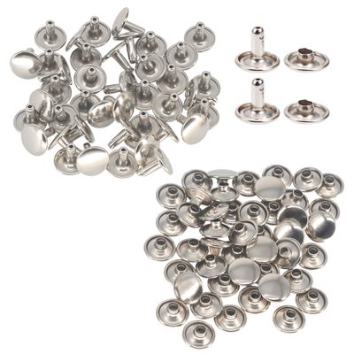 Double-Cap Rivets for Crafts, Shoes, Bags and Leatherwork, 100-Pack, Silver, 12 mm