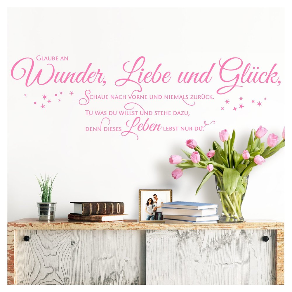 Grandora Wall Decal Quote “Believe in Miracles, Love and Luck” – Light Pink, 90 × 28 cm, W5393