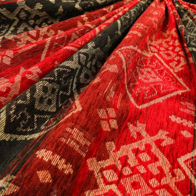 Redbrick Mill Heavy Aztec Chenille Upholstery Fabric, Red/Black (10 × 8 cm Sample)