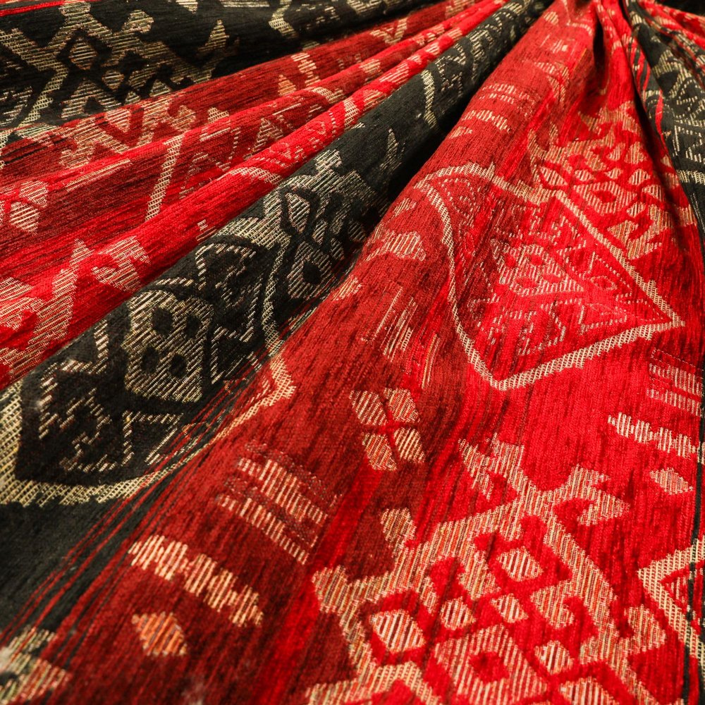 Redbrick Mill Heavy Aztec Chenille Upholstery Fabric, Red/Black (10 × 8 cm Sample)