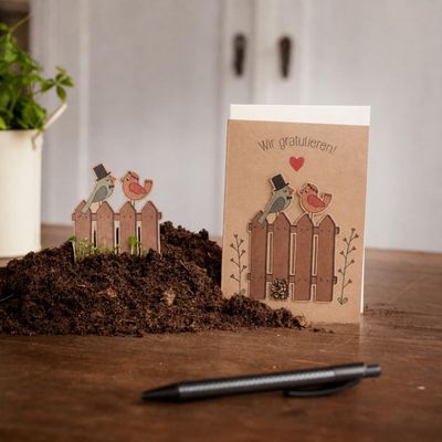 Die Stadtgärtner Wedding Card with Seed Tag, Bird Motif, Wildflower Seeds, and Envelope, 10.5 x 14.8 cm (A6)