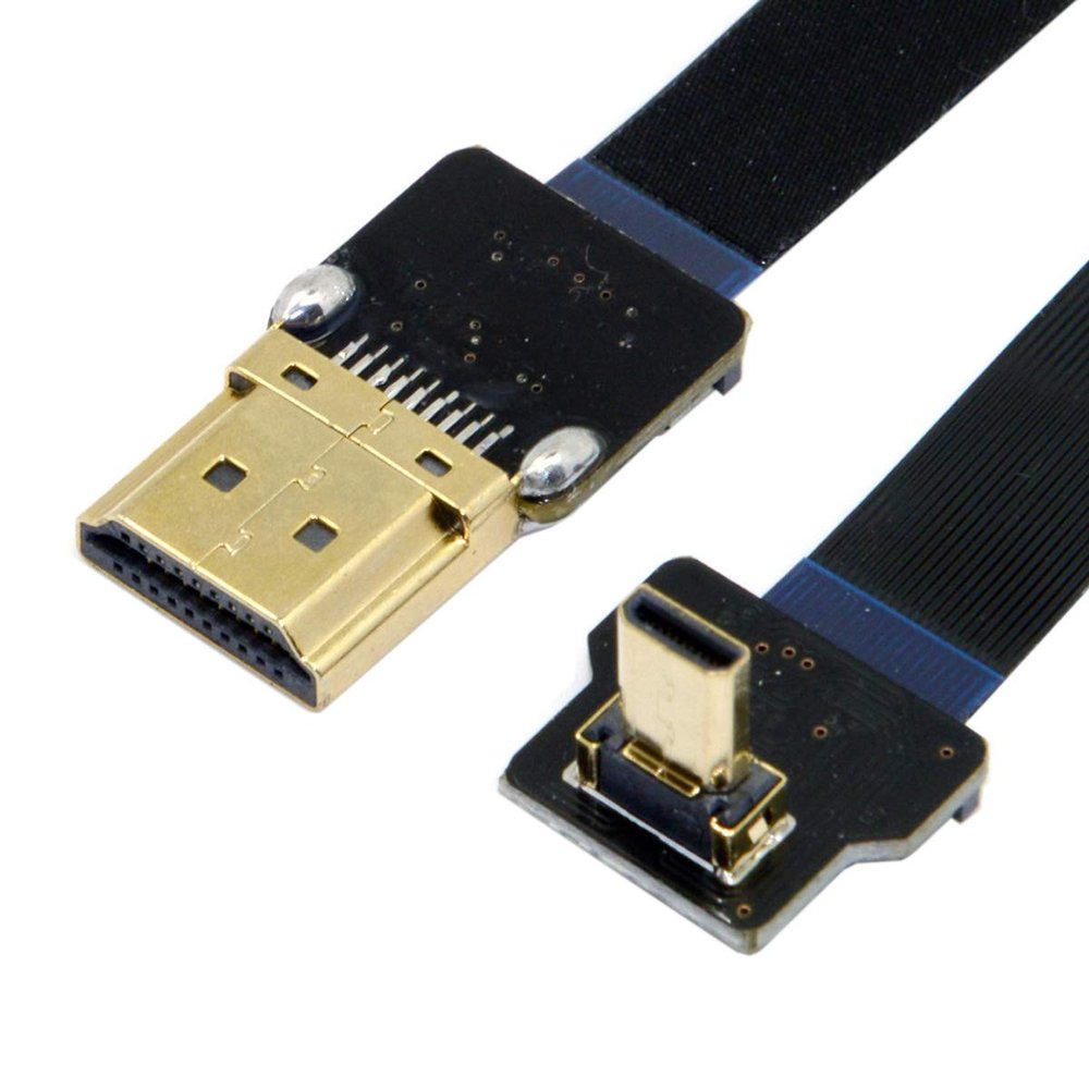 CY CYFPV 90° Upward-Angled FPV Micro HDMI Male to HDMI Male Flat Cable, 50 cm