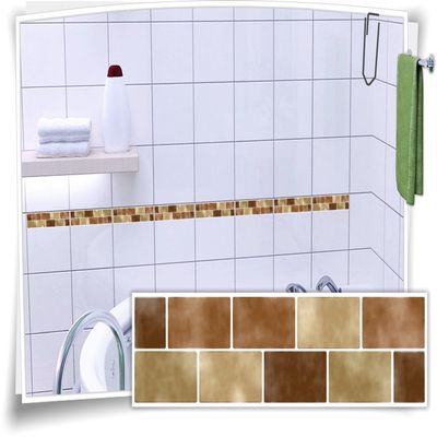 Brown Mosaic Tile Border Stickers FB2, 8 pcs, 25 x 6.5 cm (W x H)