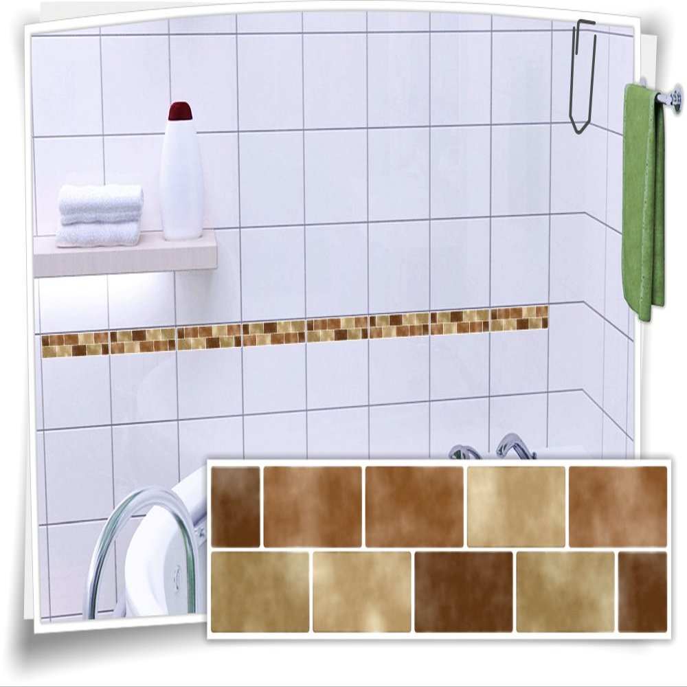 Brown Mosaic Tile Border Stickers FB2, 8 pcs, 25 x 6.5 cm (W x H)