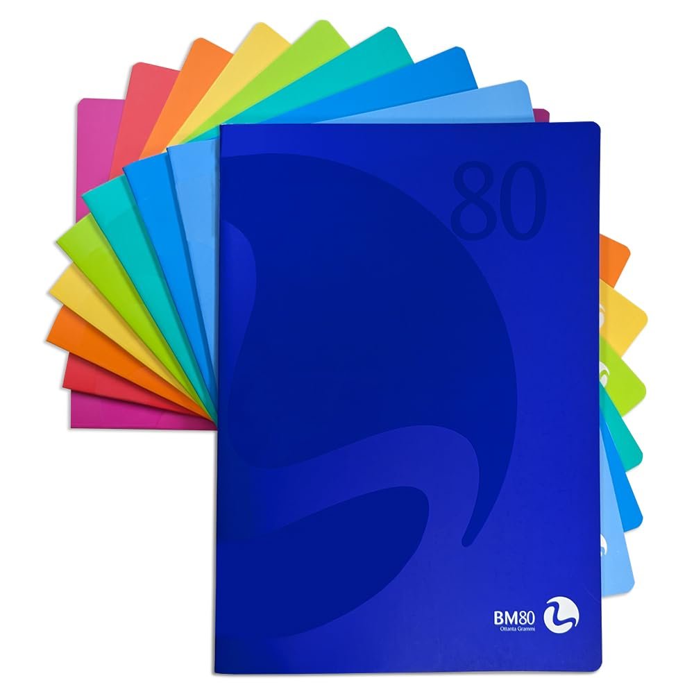 BM BeMore Color 80, 0110591 – A4 Notebook – Q Ruling, 5 mm Grid with Margin – 80 g/m² Paper – 9 Colors – Pack of 12