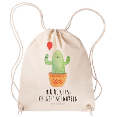 Mr. & Mrs. Panda Cactus Balloon Cotton Drawstring Bag