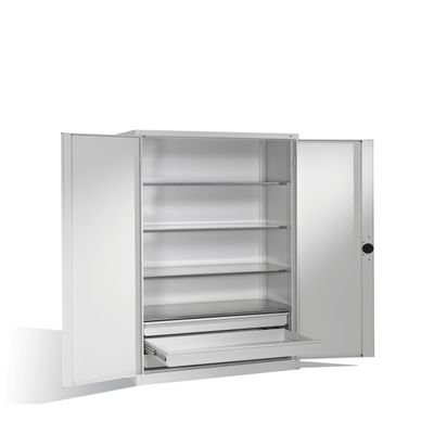 Heavy-Duty Cabinet with Hinged Doors, 4 Shelves and 3 Drawers, H1950 x W1200 x D500 mm