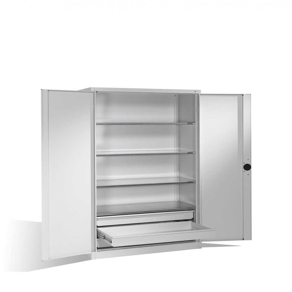 Heavy-Duty Cabinet with Hinged Doors, 4 Shelves and 3 Drawers, H1950 x W1200 x D500 mm