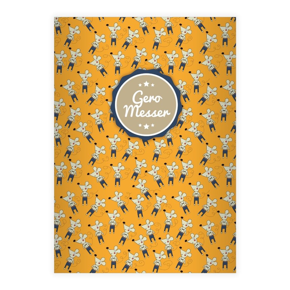 Kartenkaufrausch 2 Personalized Funny Kids' DIN A4 School Notebooks, Math Notebooks with Cool '70s Muses in Yellow, Grid 29