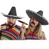 Mexican Couple Costume Set: 2 Ponchos, 2 Black Sombreros with Small White Pom-Poms, 2 Plastic Cigars and 2 Self-Adhesive Mustaches view 1