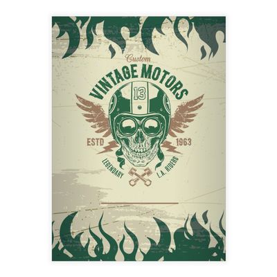 Kartenkaufrausch Trendy Motorcycle Skull DIN A4 Primary School Notebook, Green Contrast Ruling 2