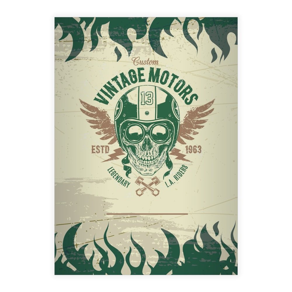 Kartenkaufrausch Trendy Motorcycle Skull DIN A4 Primary School Notebook, Green Contrast Ruling 2
