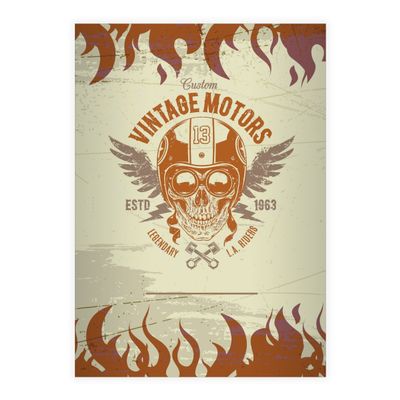 Kartenkaufrausch 16-Sheet DIN A4 Motorcycle Skull Math Notebook, Orange Helmet-Wearing Skull, 7 mm Grid