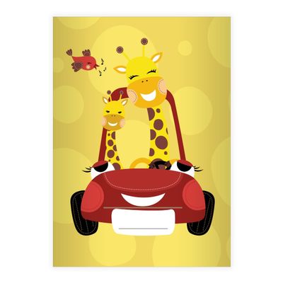 Kartenkaufrausch 16-Sheet DIN A4 Elementary School Notebook, Cheerful Giraffes in a Yellow Car, Contrast Ruling 2