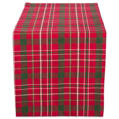 DII Holiday Tartan Holly Plaid Cotton Table Runner, Red/Green, 14 x 108 in