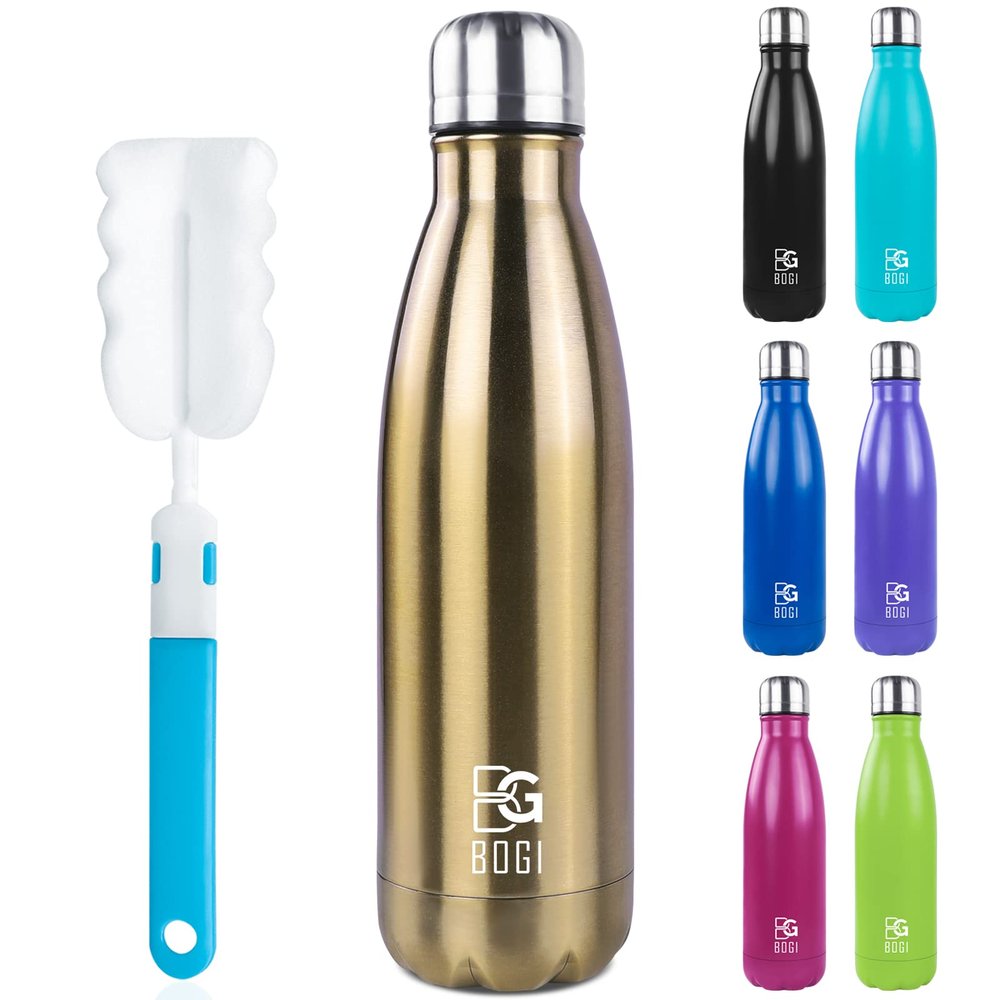 BOGI 500 mL Double-Wall Stainless Steel Water Bottle for Kids and Adults, BPA-Free, Keeps Drinks Cold for 24 Hours or Hot for 12 Hours