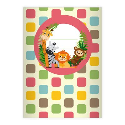 Kartenkaufrausch 1 Cheerful, Colorful Zoo DIN A4 School Exercise Book, Math Notebook with Giraffe, Zebra and More, Pink Ruling 29 (Squared/Diamond Grid)