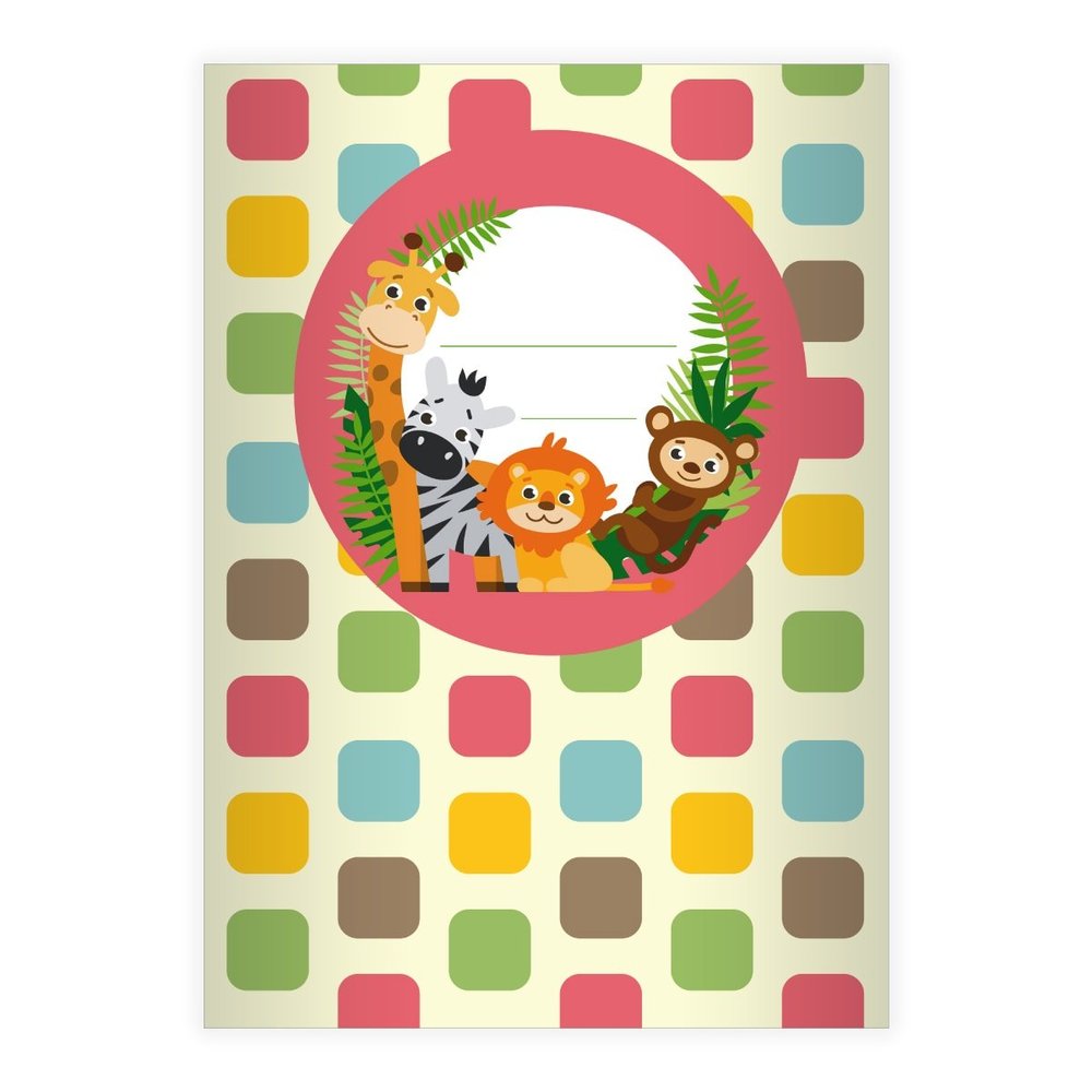 Kartenkaufrausch 1 Cheerful, Colorful Zoo DIN A4 School Exercise Book, Math Notebook with Giraffe, Zebra and More, Pink Ruling 29 (Squared/Diamond Grid)