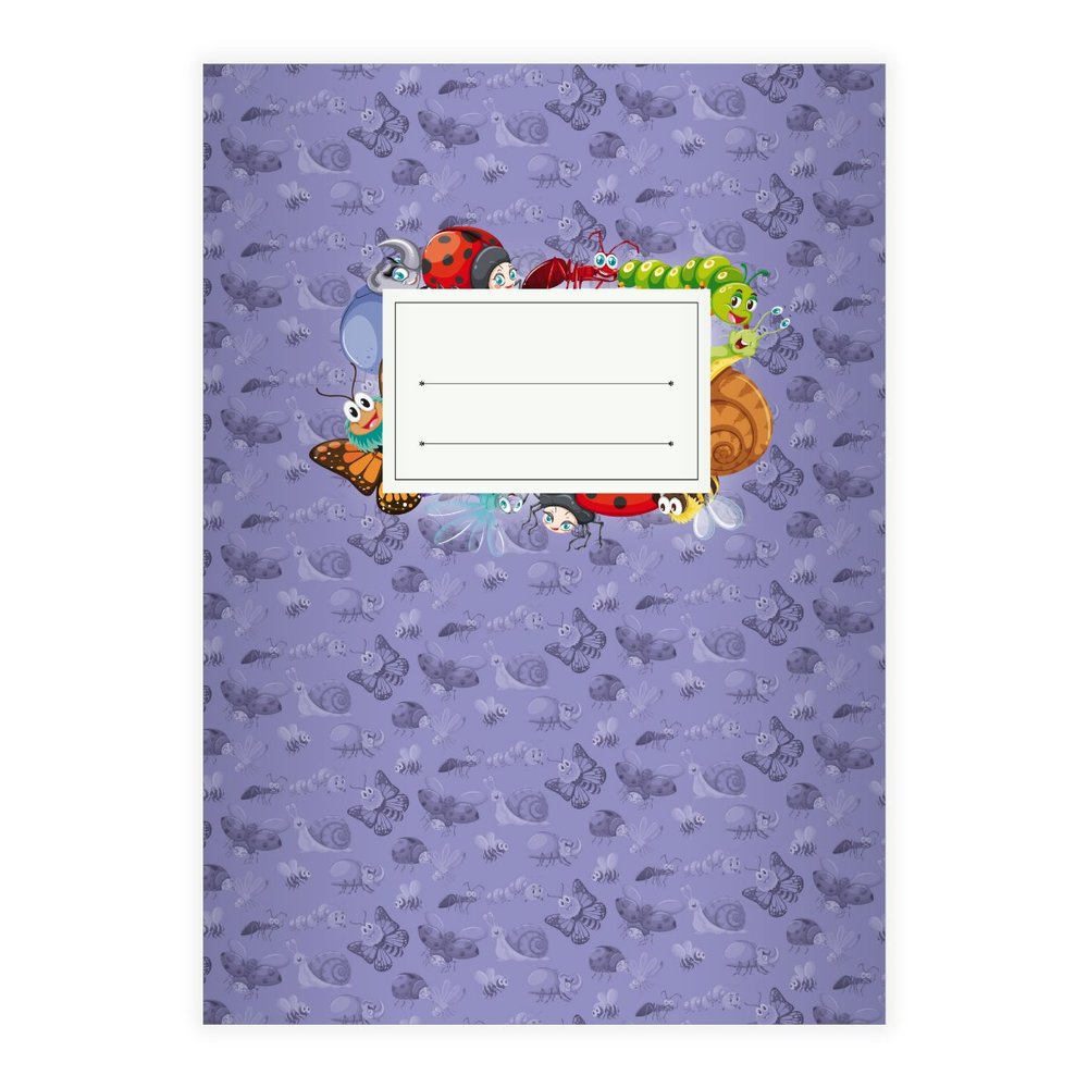 Kartenkaufrausch Cheerful Insects DIN A4 School Notebook for Elementary Students, Purple 7 mm Grid
