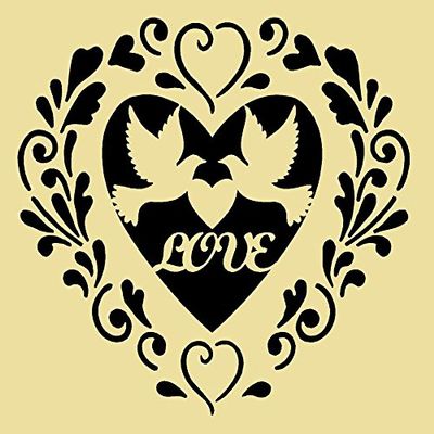 A5/A4/A3 Shabby Chic French Vintage Mylar Stencil “Love Heart,” 125/190 Micron, Reusable (222), A5 & A4 & A3 (125 Micron)