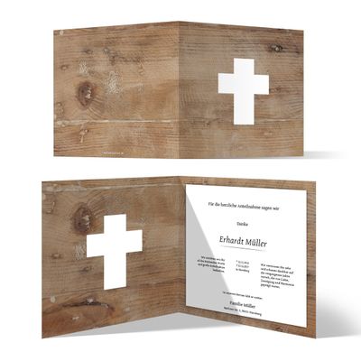 Laser-Cut Funeral Thank-You Cards, 10 Pack - Rustic Cross
