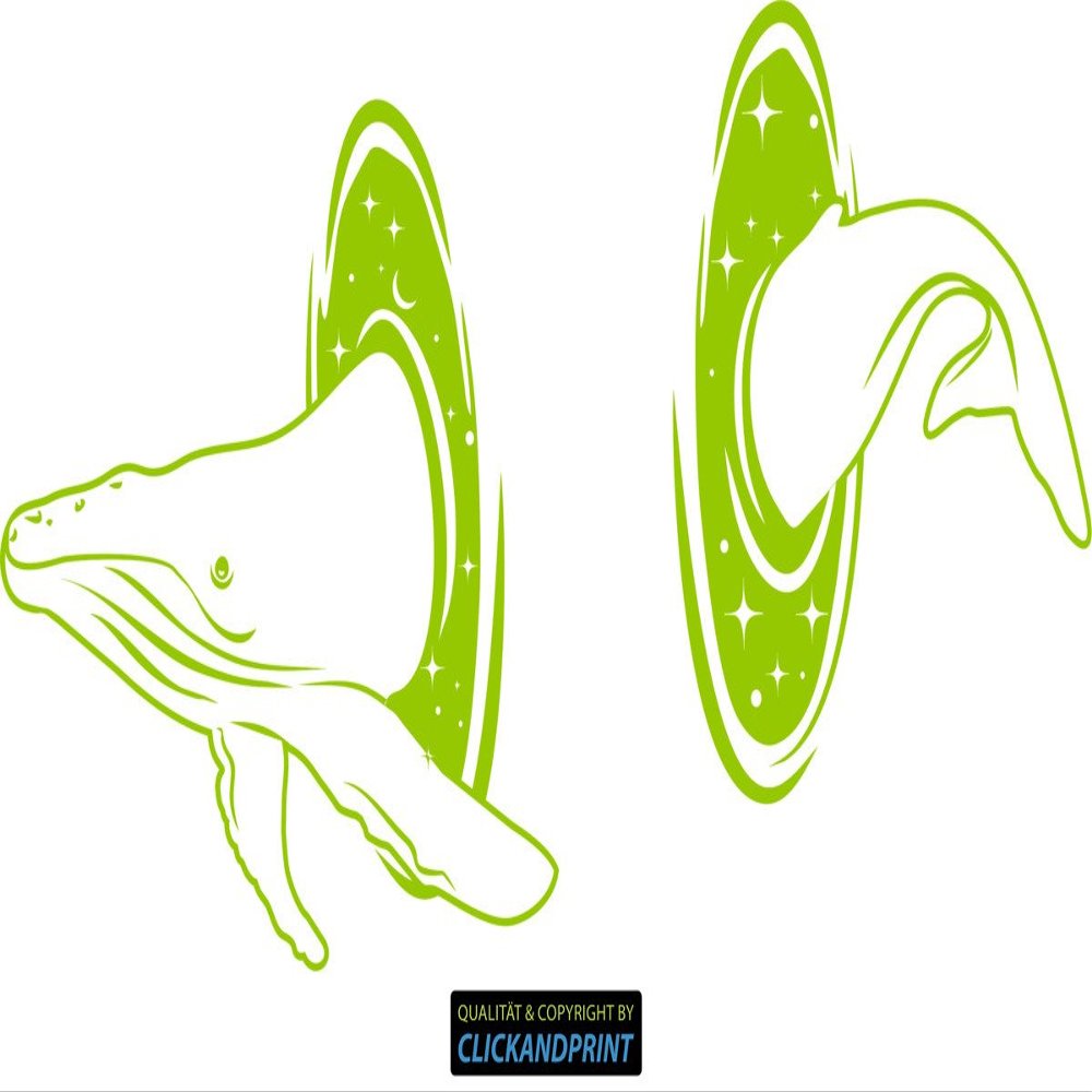 CLICKANDPRINT Whale Universe Sticker, 60 × 31.9 cm, Neon Green