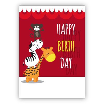 16-Piece Greeting Card Set, Cute Animal Pyramid Birthday Card