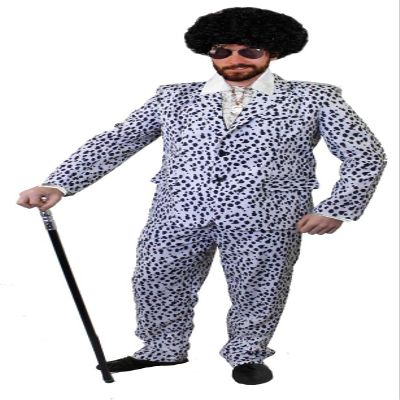 Men's 1970s-Style Pimp Costume with Dalmatian Print, Size M