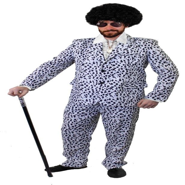 Men's 1970s-Style Pimp Costume with Dalmatian Print, Size M