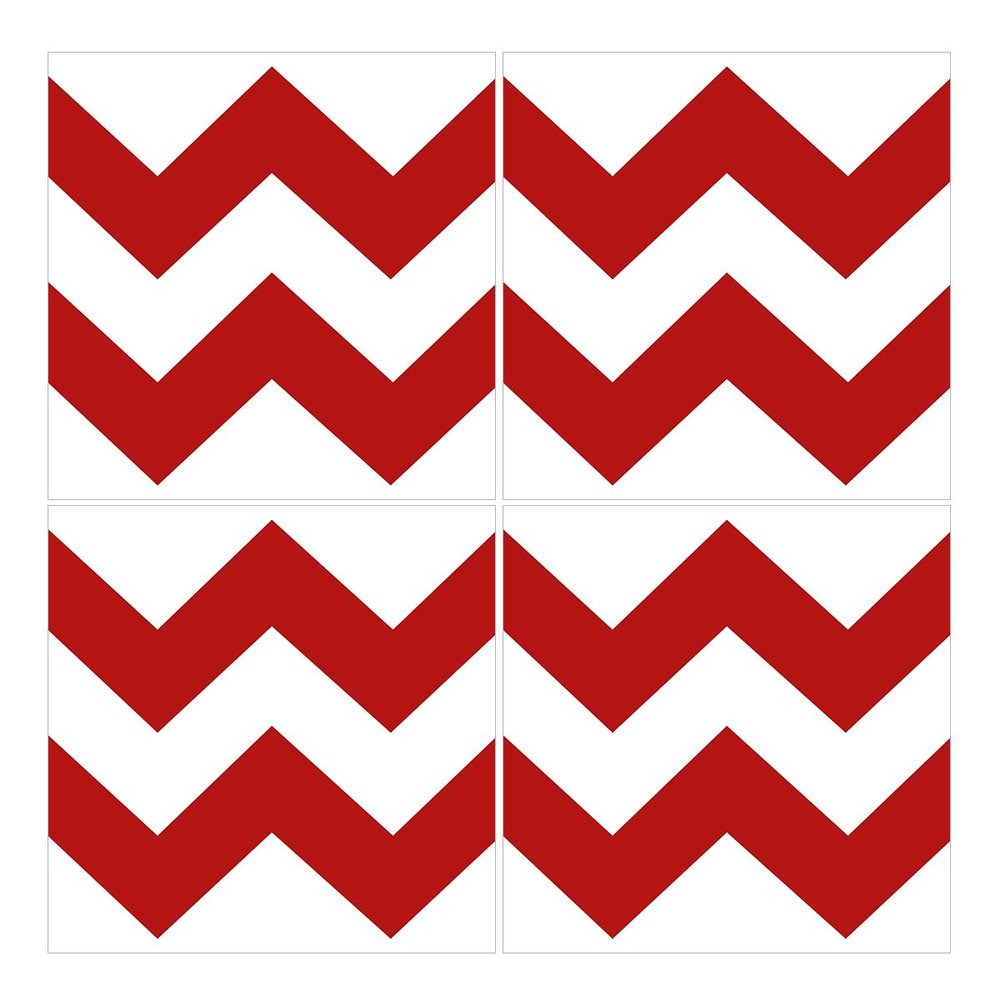 Wandkings Tile Stickers, Set of 4 – "Chevron" – 10 x 10 cm – Red