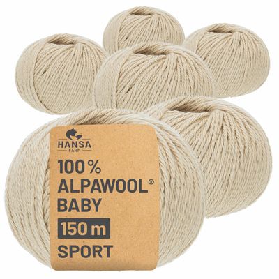 HANSA-FARM 100% Baby Alpaca Wool, Beige (Light Brown), 300 g Set