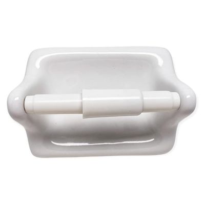Tenedos Glazed Ceramic Bathroom Toilet Paper Holder (White) — Not for Flat Surfaces