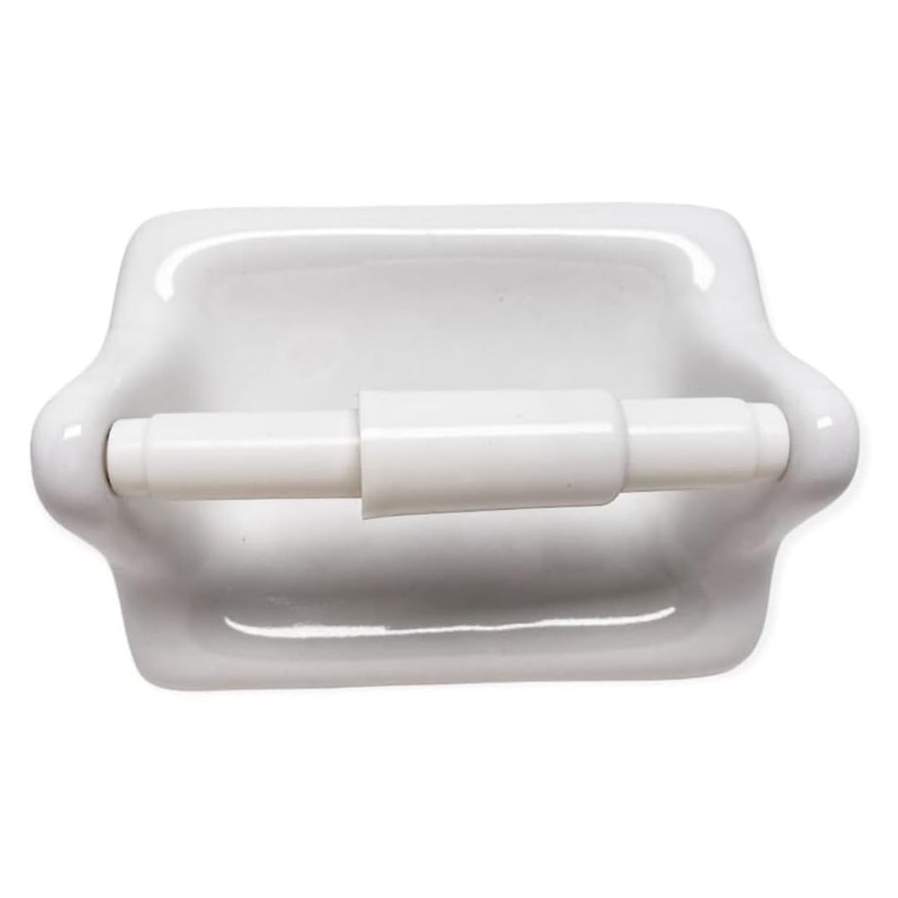 Tenedos Glazed Ceramic Bathroom Toilet Paper Holder (White) — Not for Flat Surfaces