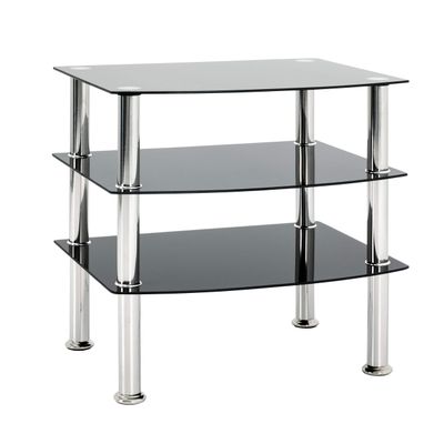 HAKU Stainless Steel Side Table with Black Glass Top, Silver Frame, 54 x 59 x 45 cm