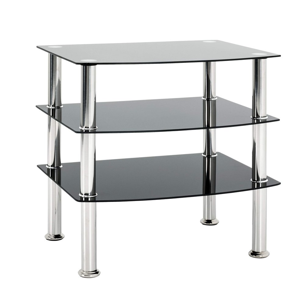 HAKU Stainless Steel Side Table with Black Glass Top, Silver Frame, 54 x 59 x 45 cm