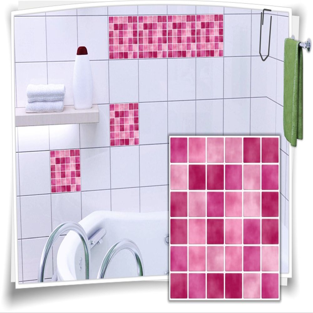 Medianlux Tile Stickers, Mosaic Imitation, Pink, 12 Pieces, 25 x 25 cm