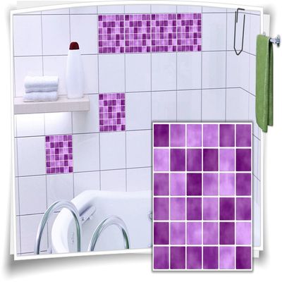 Medianlux Purple Mosaic Tile Stickers, 8 Pieces, 10 x 10 cm