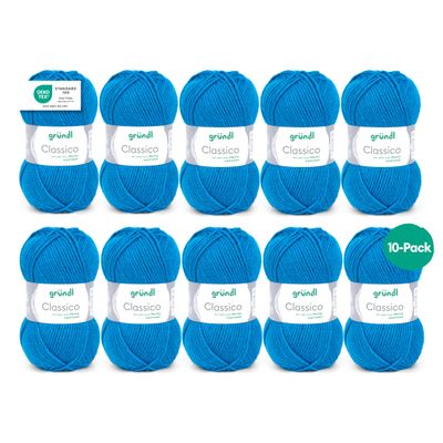Gründl Classico Merino Wool Knitting Yarn – 10 x 50 g, Gentian Blue