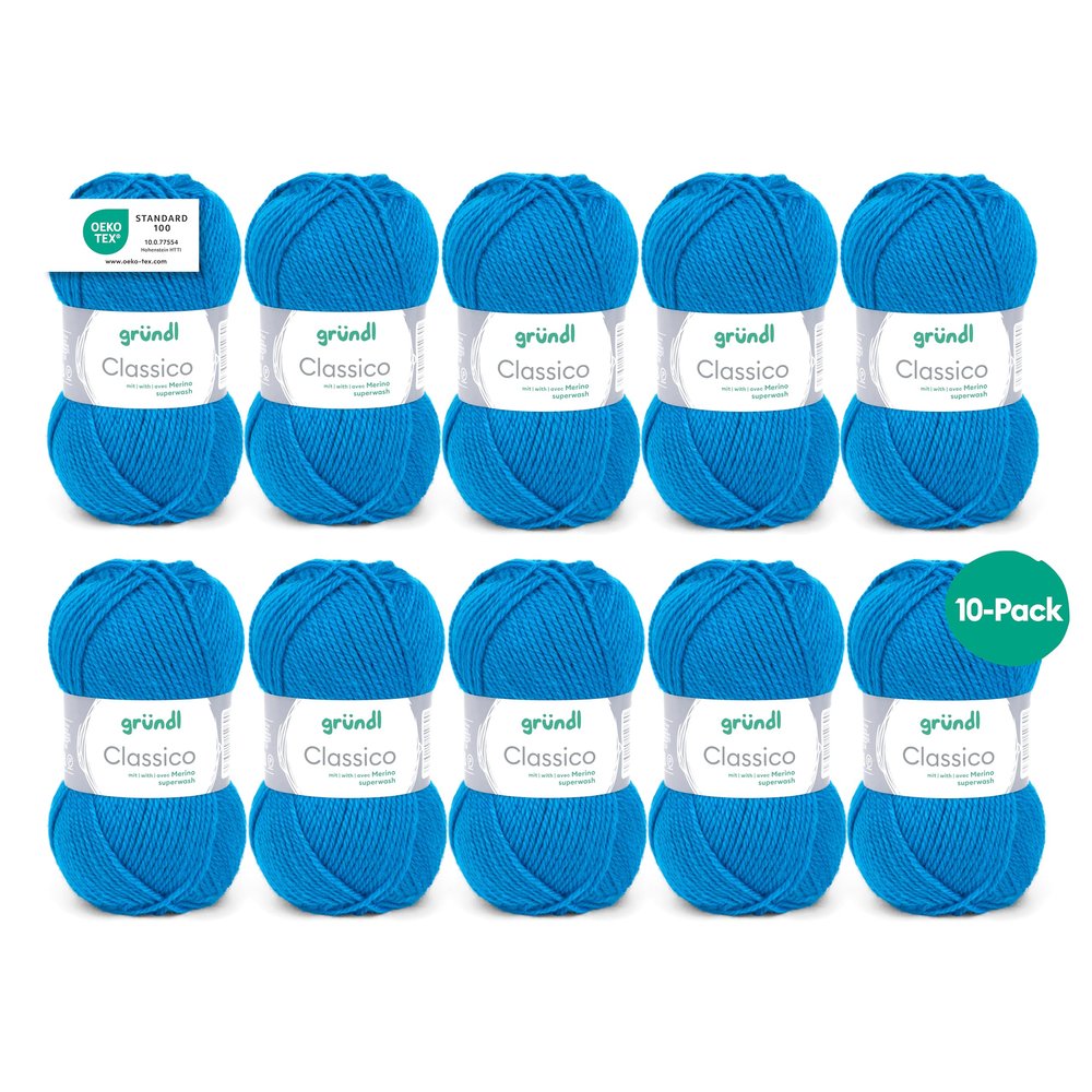 Gründl Classico Merino Wool Knitting Yarn – 10 x 50 g, Gentian Blue