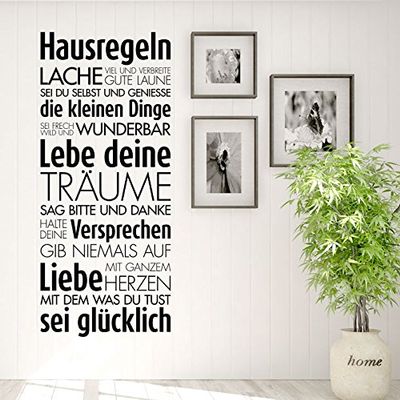 Grandora House Rules “Laugh, Live, Love” Wall Decal, Silver Gray, 25 x 58 cm
