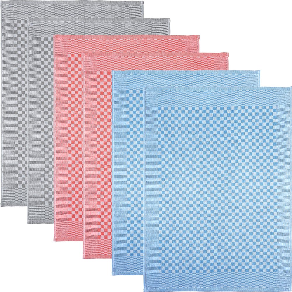 Kracht Utility Towel 6-Pack, Twisted Yarn, Blue/Red/Gray, 45 x 70 cm
