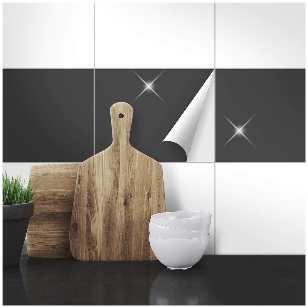 Wandkings Tile Stickers – Choose a Color & Size – Glossy Anthracite – 25 x 33 cm – 50 pcs.
