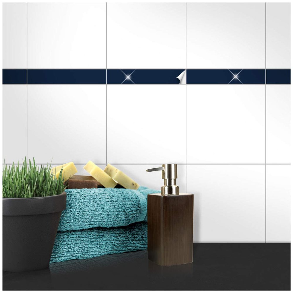 Wandkings Tile Stickers – Night Blue Glossy, 3 x 19.9 cm, 50-Pack