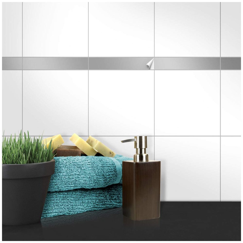 Wandkings Tile Stickers – Choose a Color & Size – Satin-Matte Silver – 3 x 20 cm – 20 Pieces