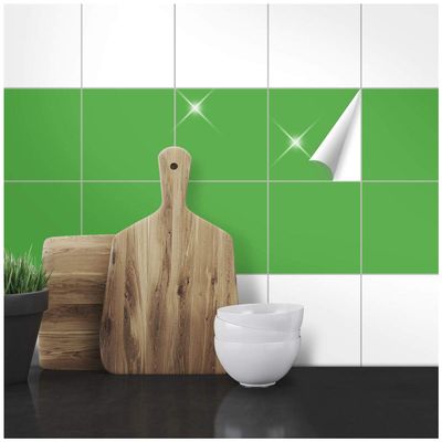 Wandkings Tile Stickers - Choose a Color & Size - Glossy Light Green - 15 x 15 cm - 300 Pieces for Kitchen, Bathroom & More