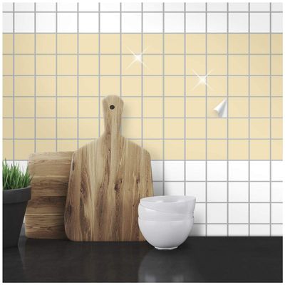 Wandkings Tile Stickers - Choose a Color & Size - Beige Glossy - 5 x 5 cm - 300 Pieces for Kitchen, Bathroom & More