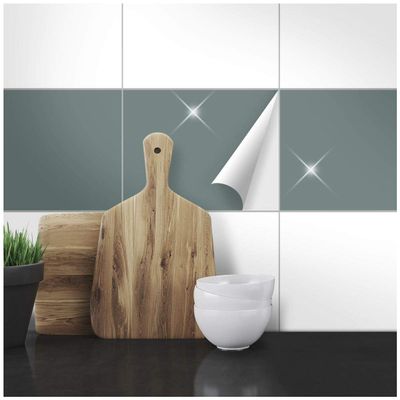 Wandkings Tile Stickers - Choose a Color & Size - Mouse Gray Glossy - 25 x 33 cm - 100 Pieces for Kitchen, Bathroom & More