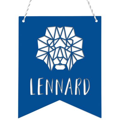 KLEINLAUT Origami Lion Pennant with Custom Name for Kids’ Rooms – Blue